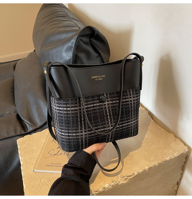 Borsa da donna Borsa a secchiello di grande capacità Borsa a tracolla portatile semplice retrò alla moda_voghion.com