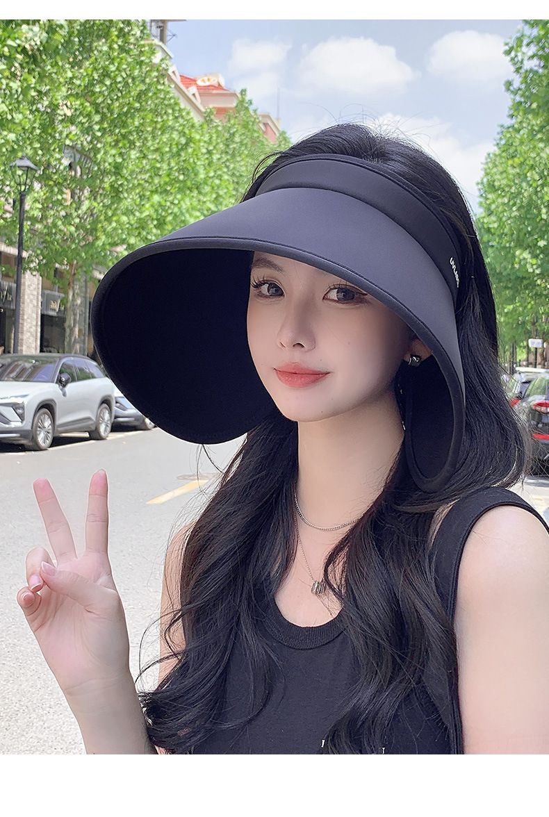 Wrap Around Full Face Women's Large Brim Hollow Top Riding Hat, UV Ice Silk Sun Hat_voghion.com