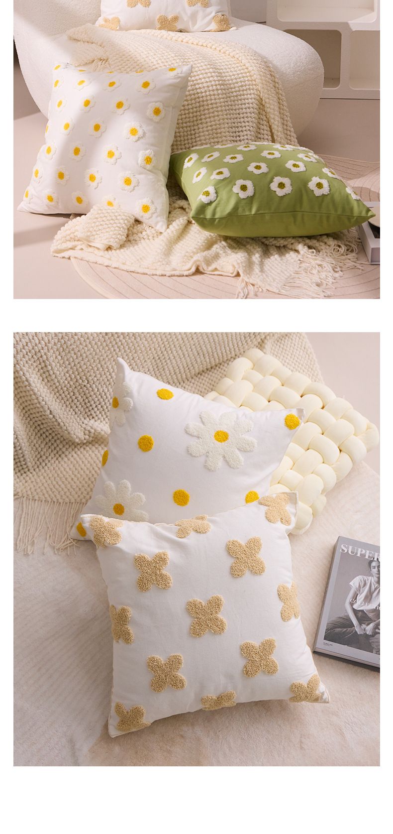 New Daisy Towel Embroidered Pillowcase Bedside Cushion Sofa Car Living Room Pillow Back Waist Can Include Core_voghion.com