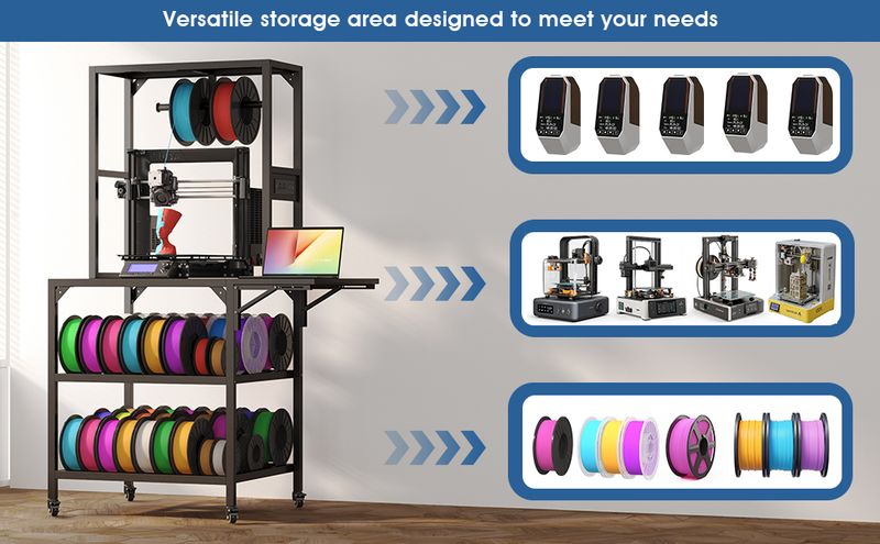 3D Printer Stand, Heavy Duty 3D Printer Table Stand With Filament Storage Rack, T-Shaped Spools Holder Rack With Wheels,3D Printer Workbench For 3D Printing Studio, Home Office Workshop_voghion.com