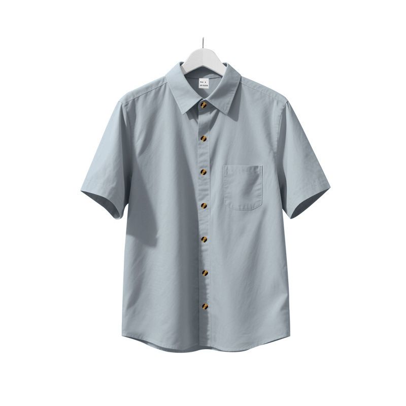 Summer Men's Woven Lapel Solid Color Large Size Casual Simple Business Short Sleeved Shirt Men_voghion.com