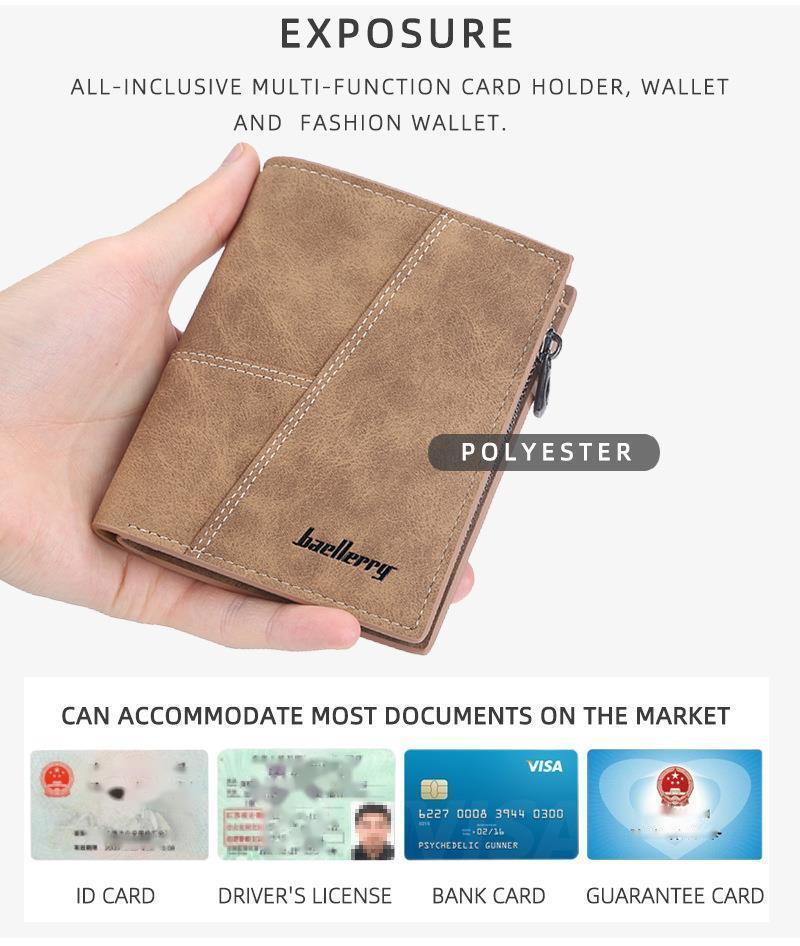 Baellery Portafoglio da uomo Opaco Corto Fermasoldi Multi-Card Portamonete Moda Cerniera Portafoglio verticale Clip_voghion.com