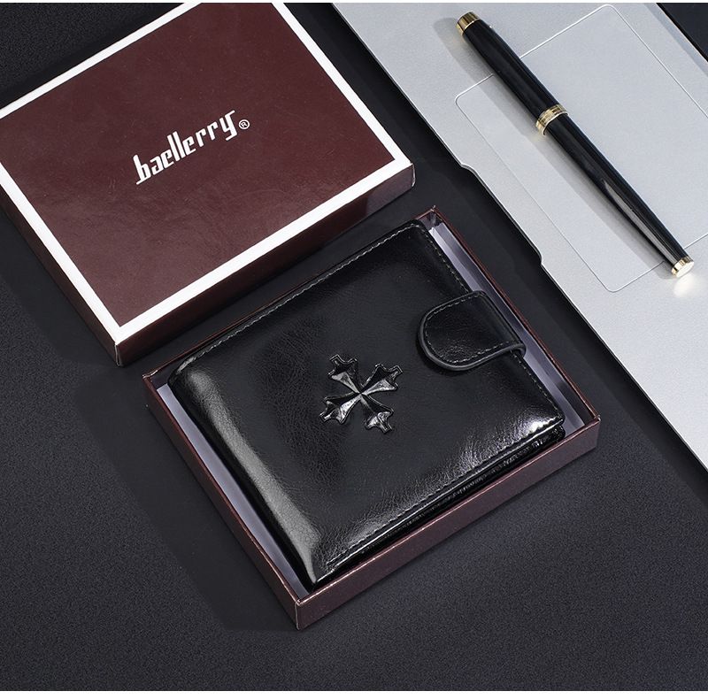 Baellerry New Wallet Men's Short Senior Sense Retro Pu Buckle Money Clip Business Zip Small Wallet Man_voghion.com