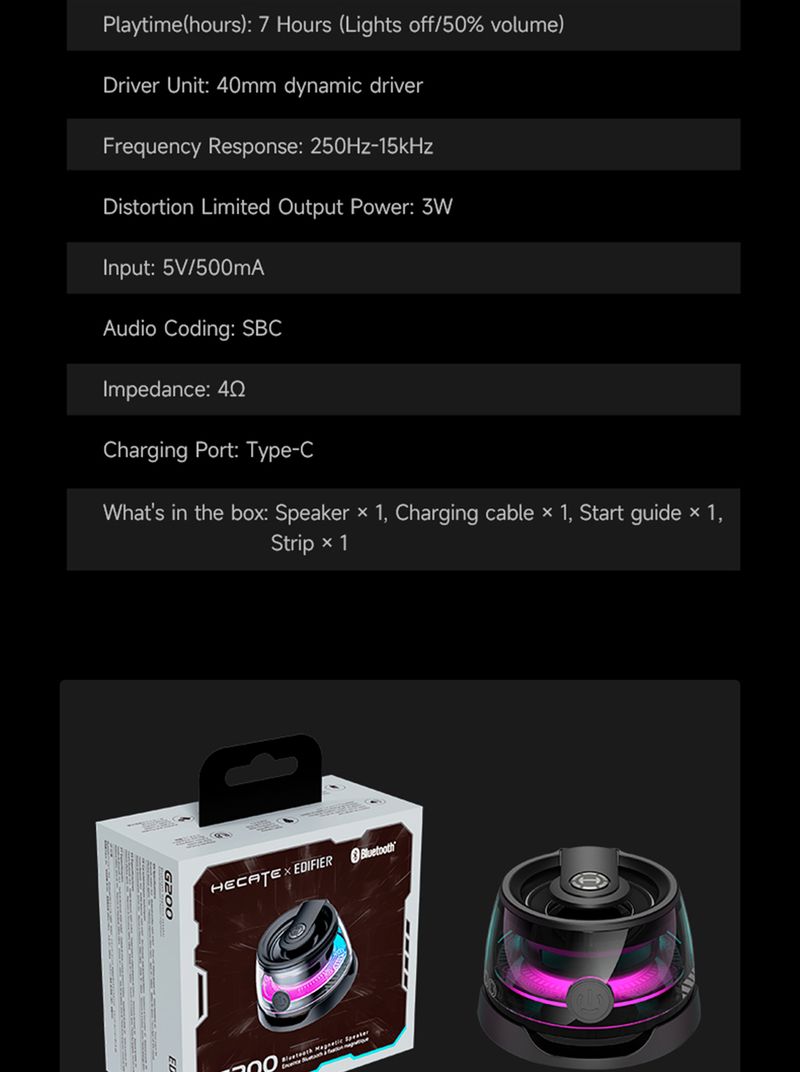 Edifier Hecate G200 Taşınabilir Mini Açık Hava Manyetik Hoparlör Bluetooth 5.3 Rgb Aydınlatma Telefon Tutucu 7 Saat Çalma Süresi_voghion.com