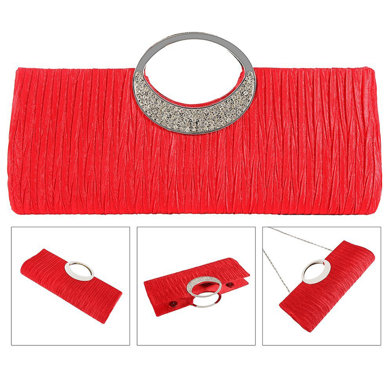 Kjiuyou Geantă de seară plisată din satin cu strasuri de lux pentru femei_voghion.com
