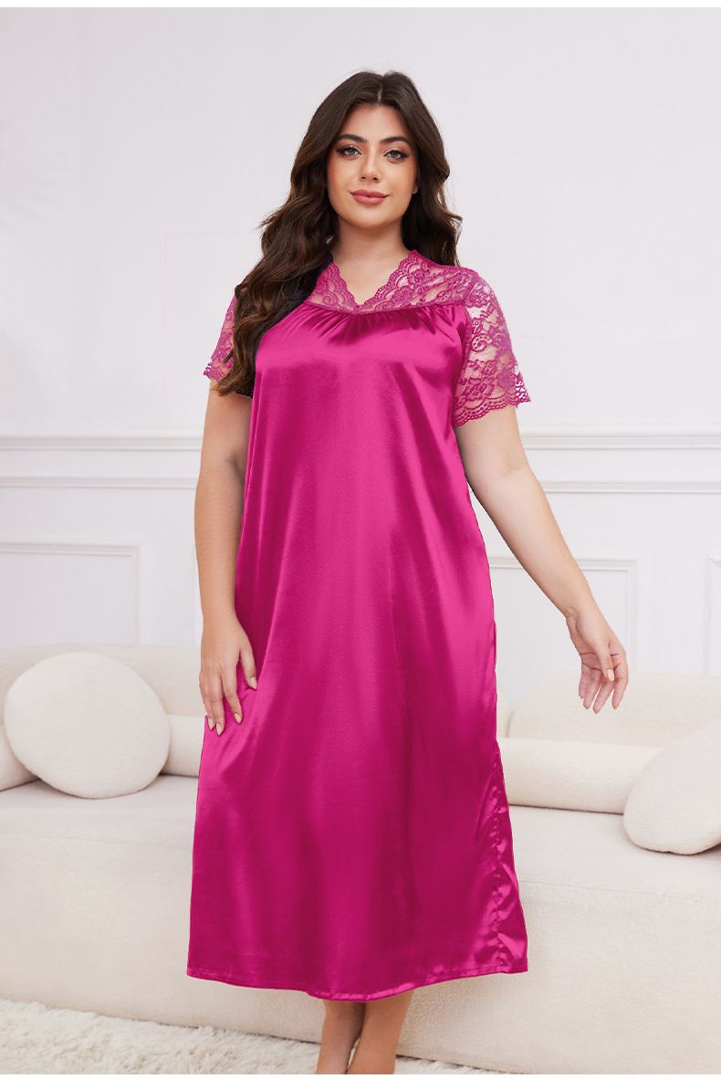 Plus Size Women's Ice Silk Pajamas | New Hot-selling Short-sleeved | Loose & Comfortable Loungewear_voghion.com