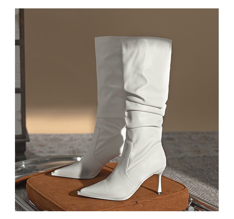 Höga vintage stövlar Höst och vinter plus stövlar med hög bunt Skinny högklackat stövlar_voghion.com