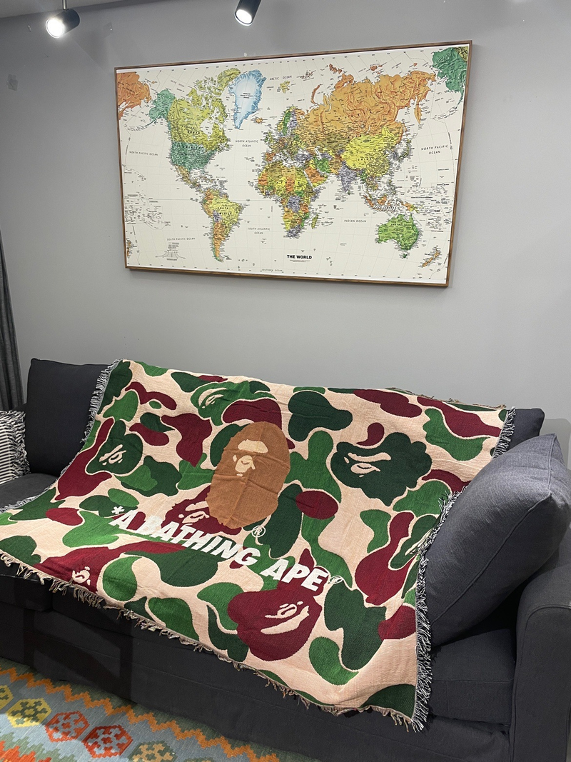 A Bathing Ape Japoński modny koc na sofę gracza Koc kempingowy 40% bawełna 60% poliester_voghion.com