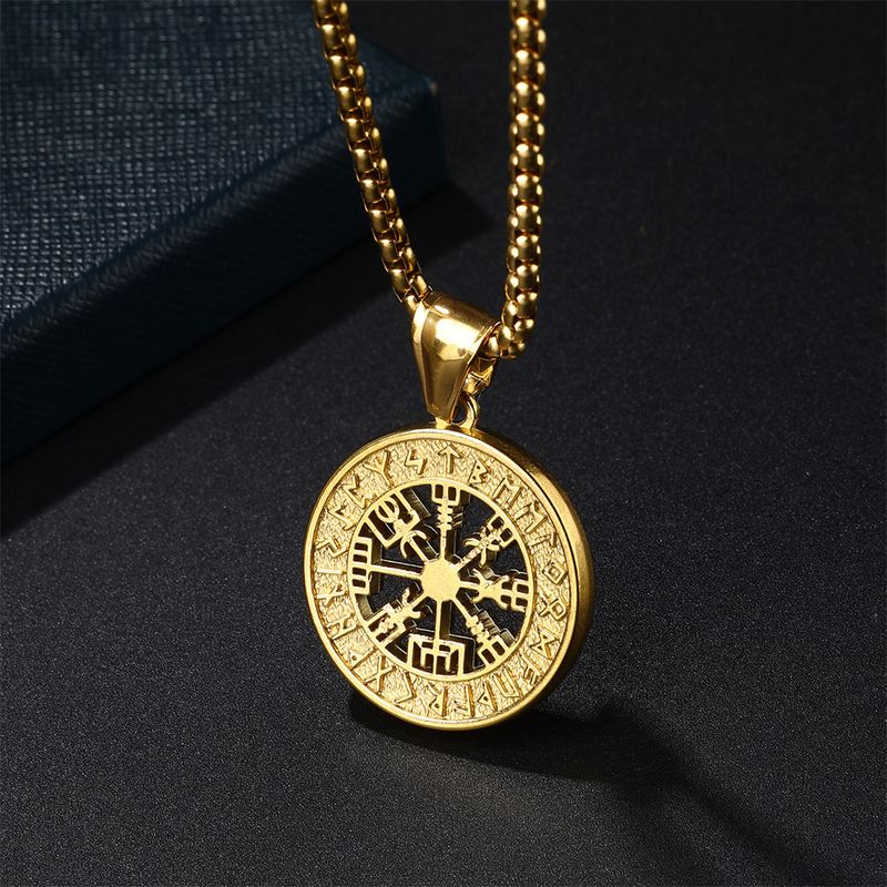 Ciondolo runico circolare in acciaio inossidabile con simbolo nordico vichingo Odino per collana hip-hop alla moda da uomo, collana personalizzata ed esagerata_voghion.com
