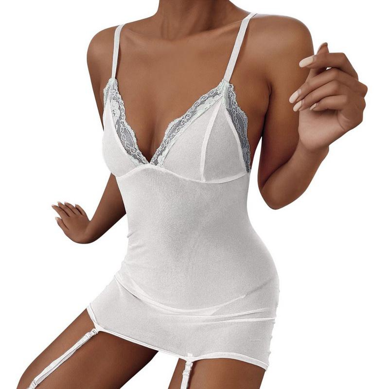 CRAZYLIFE Plus Size Ladies Lingerie Sleepwear Women Lace Nightie Gown Babydoll Bodycon Garter Mesh See Through Nightwear_voghion.com