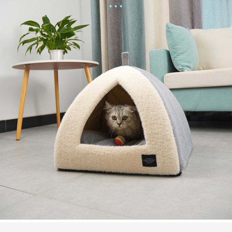 Lettiera per gatti carina Autunno/Inverno Calda per gatti Semi-chiusa Teddy Lettiera per cani di piccola taglia Cuccia staccabile per gatti_voghion.com