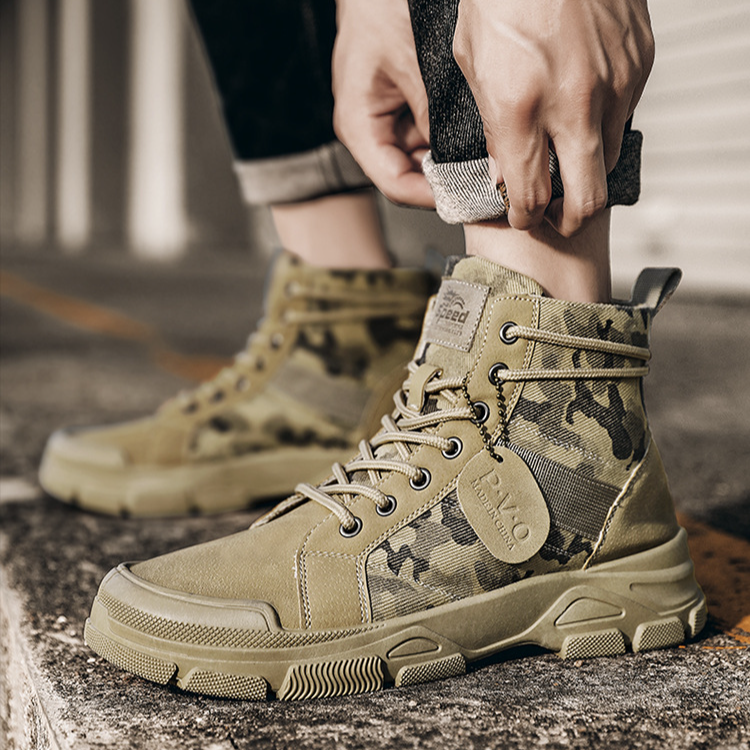 Camouflage Men's Boots For All Seasons, Boys' Trendy Boots, Casual Work Shoes, Mid Cut Martin Boots, Retro Desert Boots_voghion.com