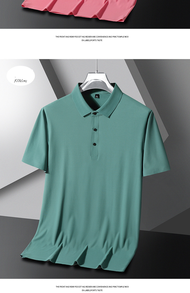 Polo d'été en soie glacée à manches courtes pour homme, grande taille, séchage rapide, élastique, polyvalent, sans coutures, respirant, fin_voghion.com