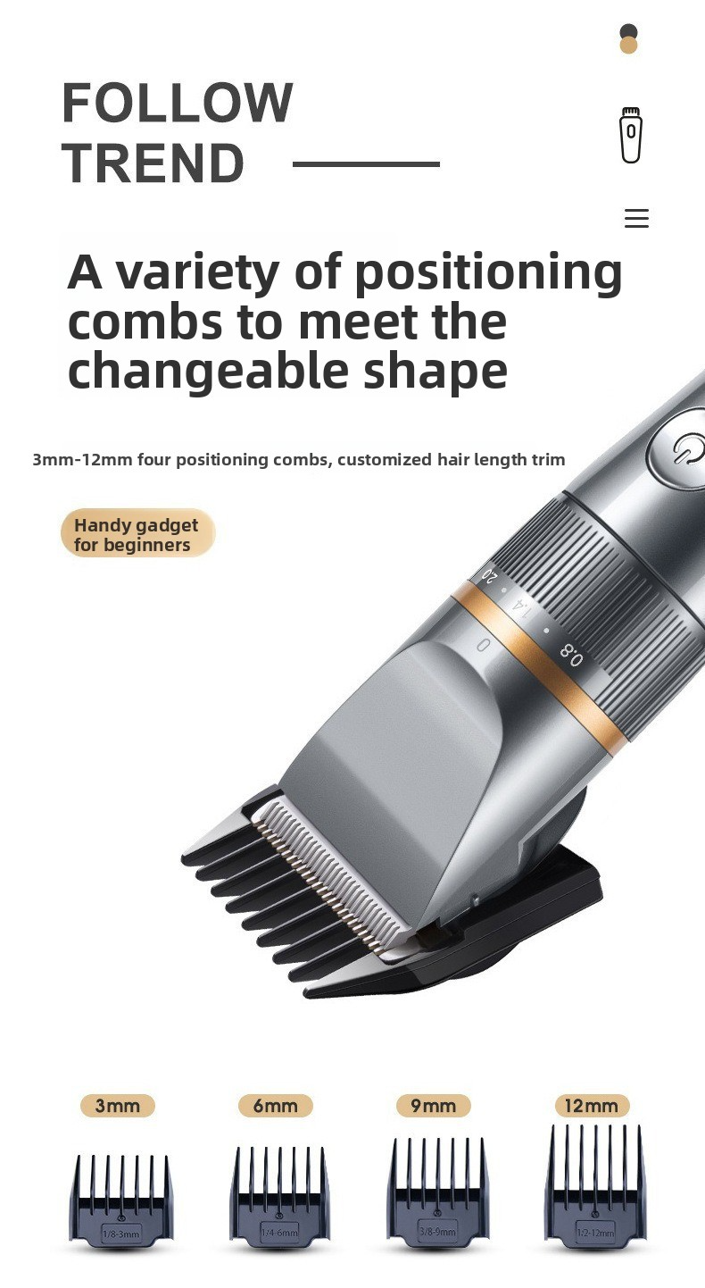 Professional Cordless Hair Clipper - Ultra-Quiet 36dB Ceramic Blade Trimmer With 6 Guide Combs, IPX7 Waterproof & 2H Fast Charge_voghion.com