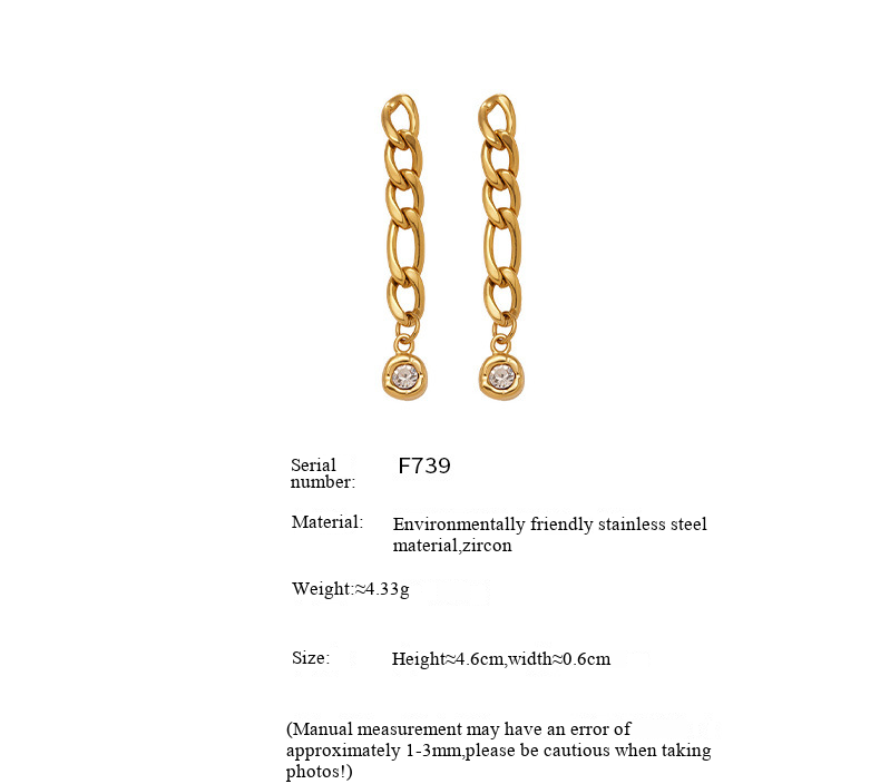Square Sugar Exaggerated Personality Cold Wind Earrings Stainless Steel Chain Round Zircon Earrings Female_voghion.com