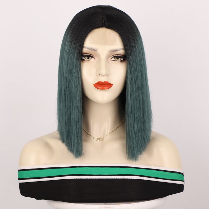 Ombre Rød Bob Paryk Til Kvinder Kort Glat Mellemdel Parykker Cosplay Fest Syntetisk Varmebestandigt Hår Skulderlang Paryk_voghion.com