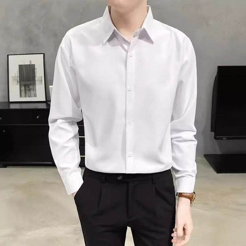 Camicia da lavoro da uomo slim fit nera a maniche lunghe, primaverile e autunnale, senza pieghe, bianca, avanzata, da uomo, in pollici_voghion.com