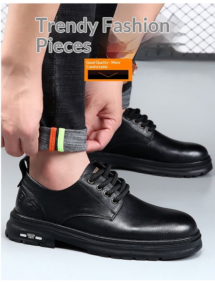 Voyage Spring Derby da uomo, stivali bassi Martin, stile britannico, punta arrotondata, scarpe da lavoro nere con suola spessa, casual in pelle_voghion.com