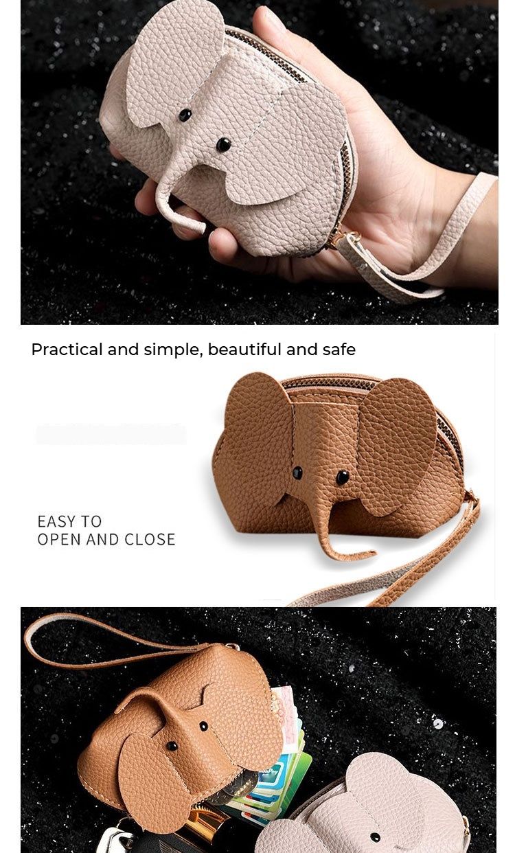Wallet, Key Bag Creative Card Holder Leather Elephant Coin Purse Zipper Hand-held Lipstick Storage Bag_voghion.com