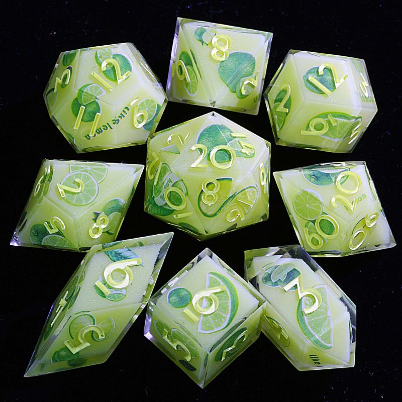 9 Polyhedral Resin Dice D And D Set Verdant Citrus Fresh For Dungeons Dragons RPG_voghion.com