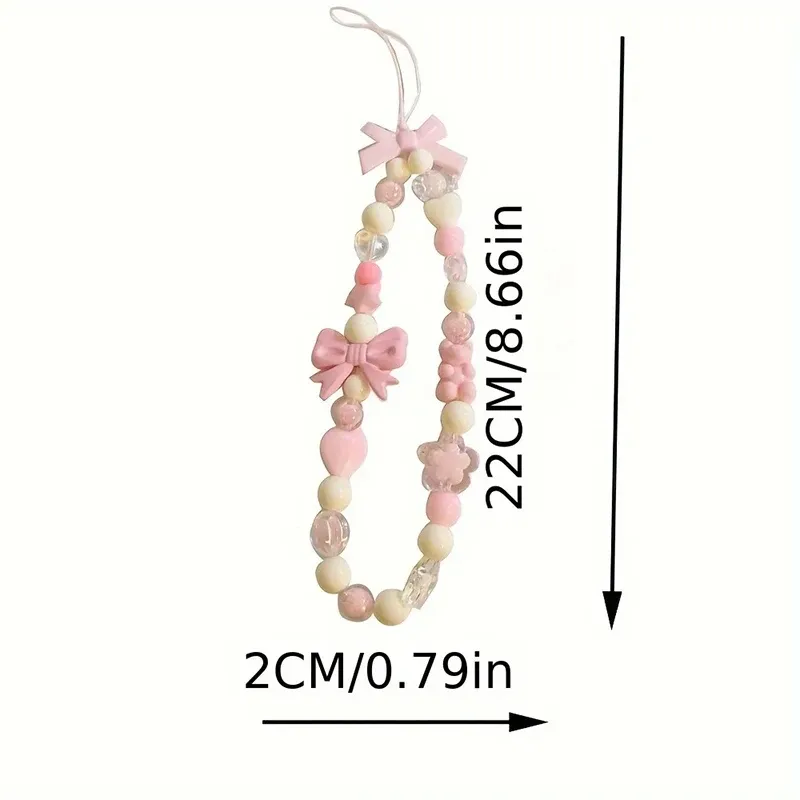 Catenina per telefono con ciondolo carino coreano a forma di orso, cuore, fiocco, per iPhone, da donna e da ragazza, con cordino e perline._voghion.com