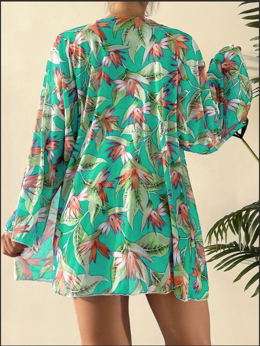 Dameskleding Mode Bikini Sexy Blouse Lange Mouw Multi Kleur Print Vierdelige Dames Badpak_voghion.com