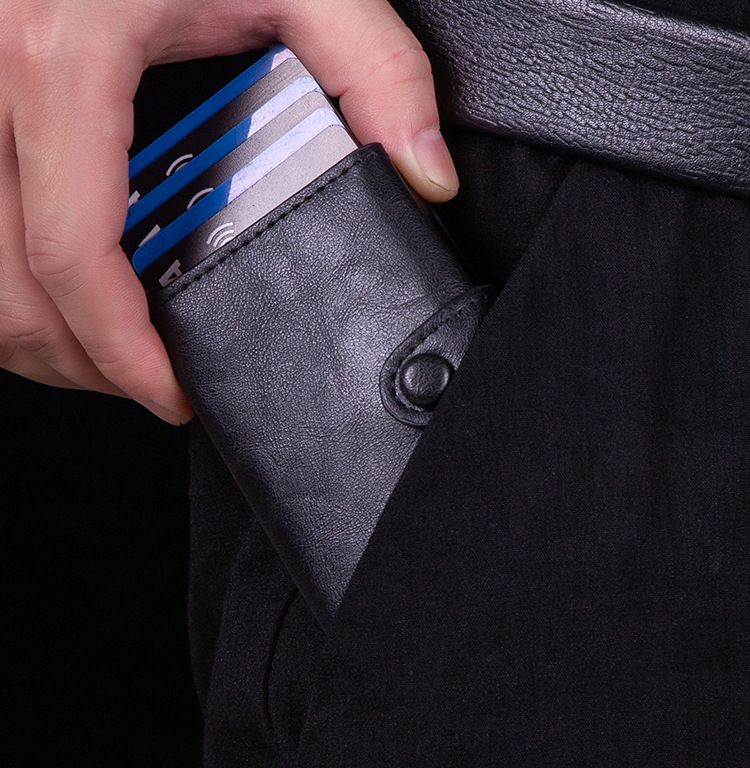 RFID-blockierendes Kreditkartenetui – Schlanke Geldbörse aus PU-Leder mit Aluminiumrahmen für Damen und Herren_voghion.com