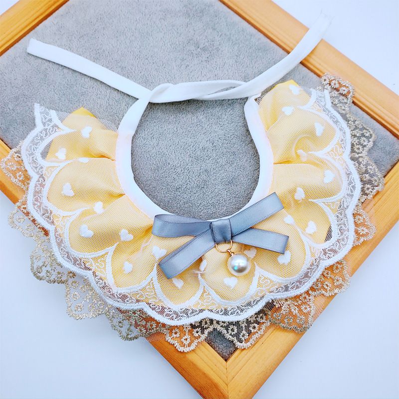 Pet Accessories Drool Towel Cat Bib Lace Pearl Pendant Dog Collar Neckband Adjustable_voghion.com
