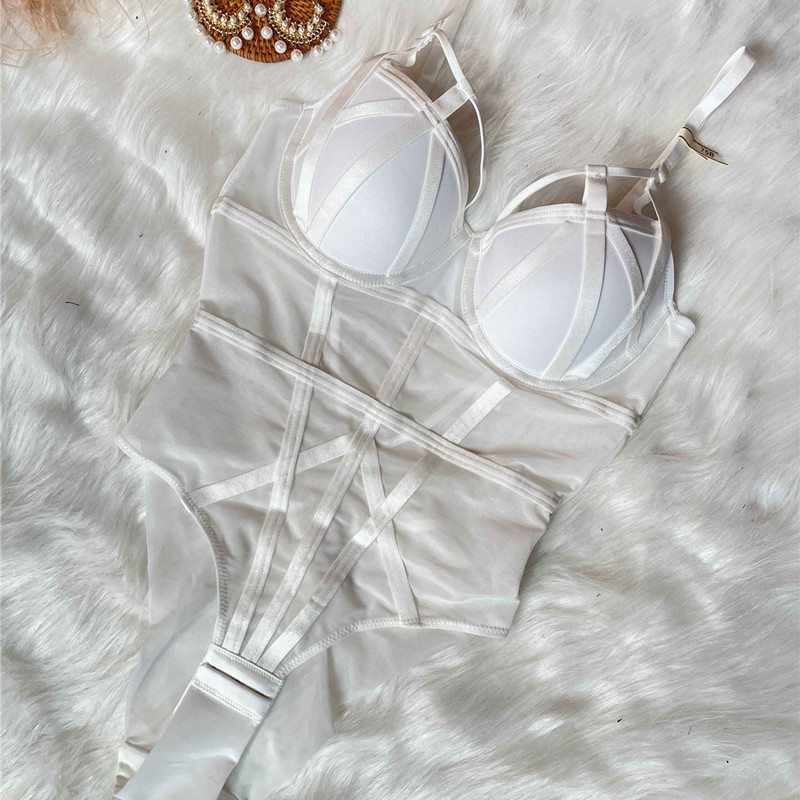 Damenbekleidung sexy Versuchung Spitzenunterwäsche Französisch Slim Fit Overall eng anliegende kleine Brust geraffter Micro-Shaping-Overall_voghion.com