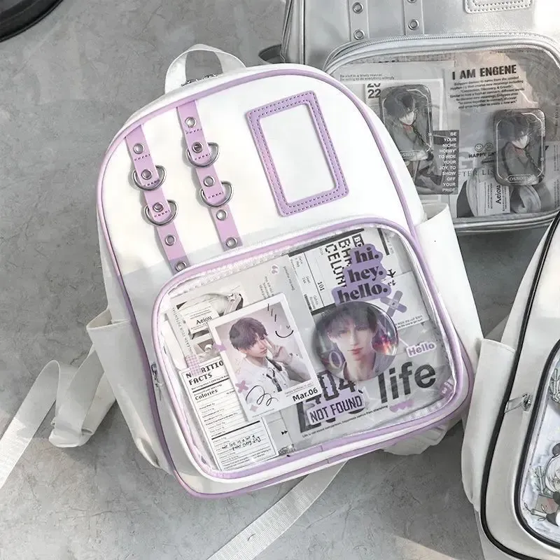 Zaino mini carino Y2K da donna, borsa kawaii Ita, zaino trasparente per ragazze dolci, zaino fai da te con display, stile Lolita Preppy_voghion.com