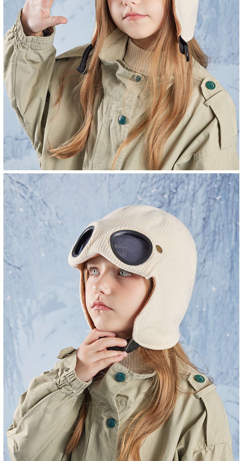 Winter Kids Fleece-Lined Aviator Hat With Ear Flaps & Goggles - Windproof Thermal Beanie For Boys & Girls - Outdoor Snow Cap In Multiple Colors_voghion.com