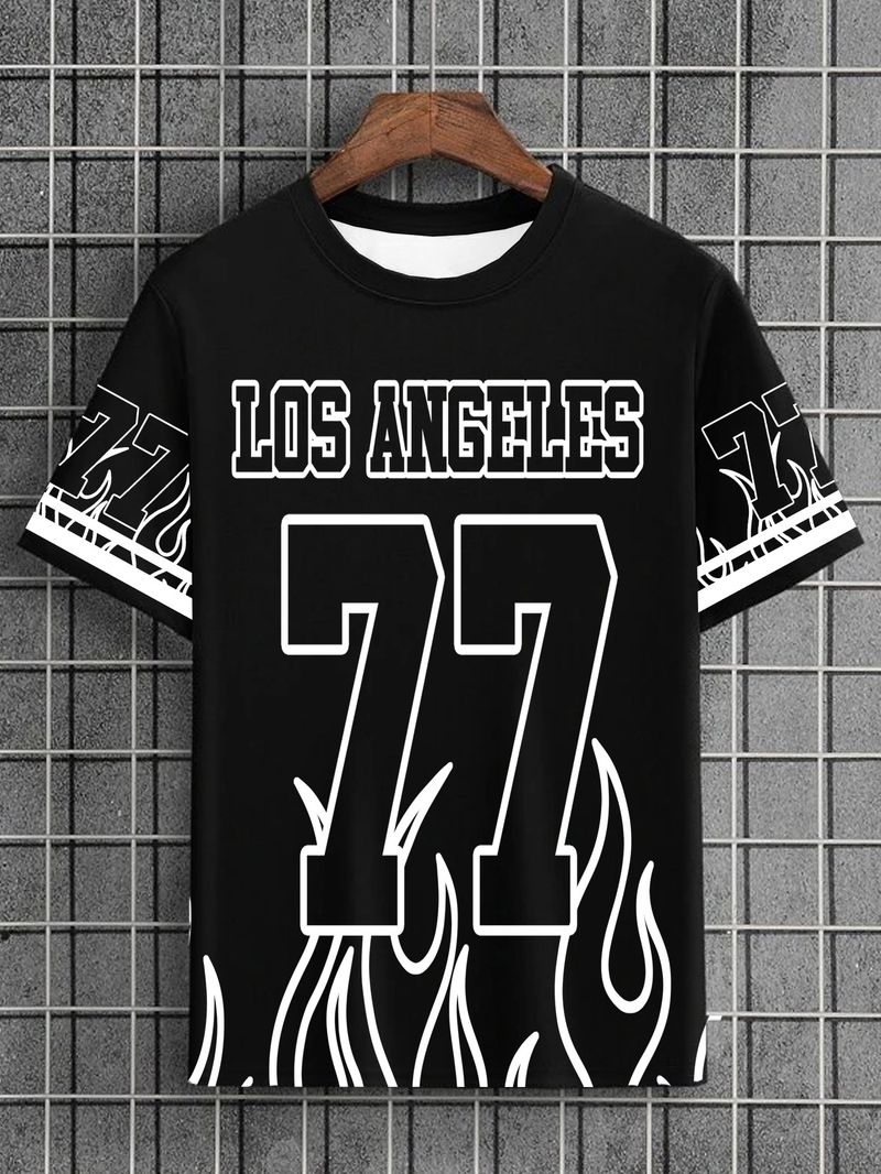 Ensemble 2 pièces pour homme, tenue d'été tendance décontractée, short à manches courtes, imprimé lettres et chiffres 77_voghion.com