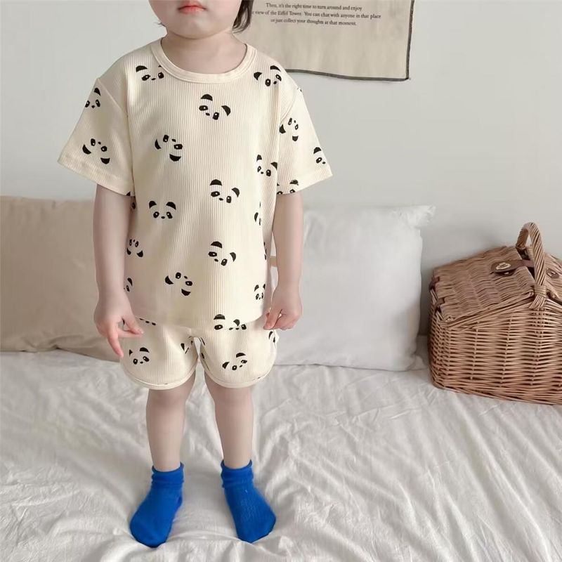 Set estivo per bambini e bambine, in seta ghiacciata, con maniche corte, pigiama per bambini carini, stile sottile e alla moda_voghion.com