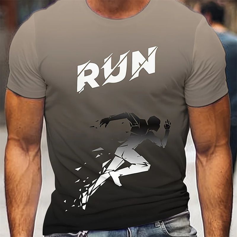 New Summer Men's Quick Drying Breathable Letter 3D Printed Sports Short Sleeved T-shirt, Running Fitness Training Top_voghion.com