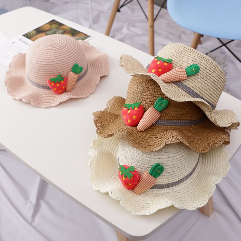 Vendita calda ragazze paglia turismo fiore bambini cappello da sole e borsa set bambino all'aperto largo tesa secchio cappelli set_voghion.com