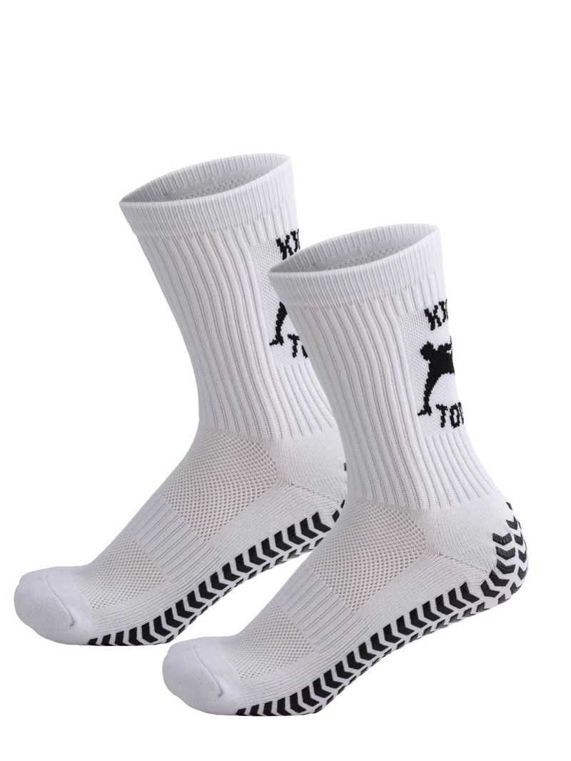 Non-Slip Football Socks With Breathable Terry Cushion For Basketball & Sports - Moisture-Wicking, Anti-Friction, (White, One Size)_voghion.com