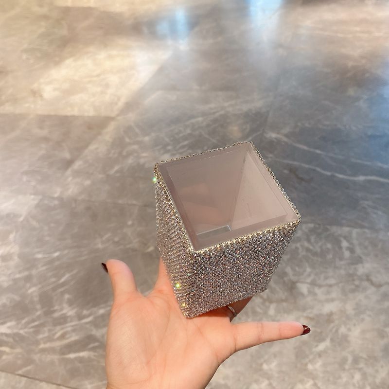 Luxury Acrylic Car Organizer With Diamond Accents – 18L Large Capacity Waterproof Storage Box For Makeup Brushes, Pens & Essentials_voghion.com