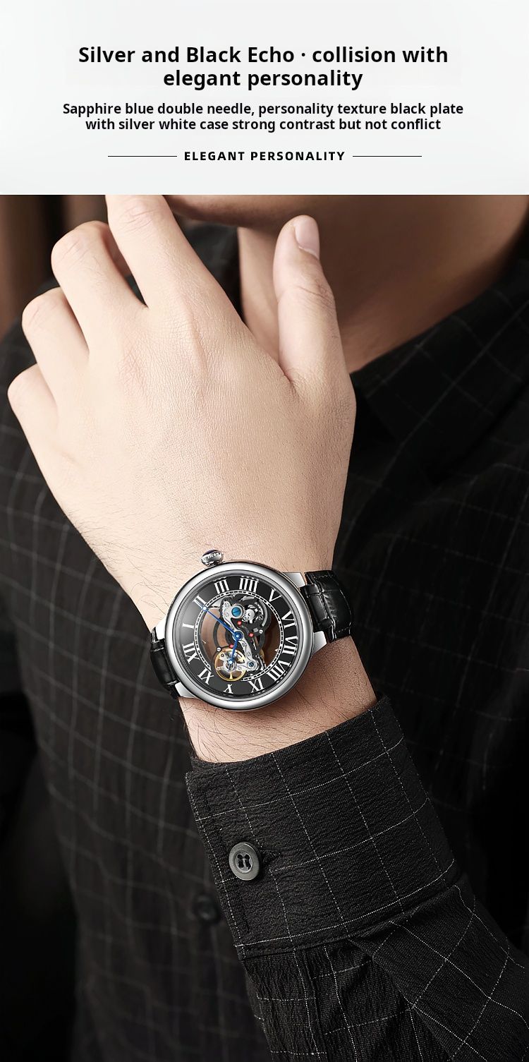 Orologio da polso meccanico cavo da uomo, automatico, con orologio da polso meccanico scheletrato trasparente luminoso, in pelle, da uomo_voghion.com