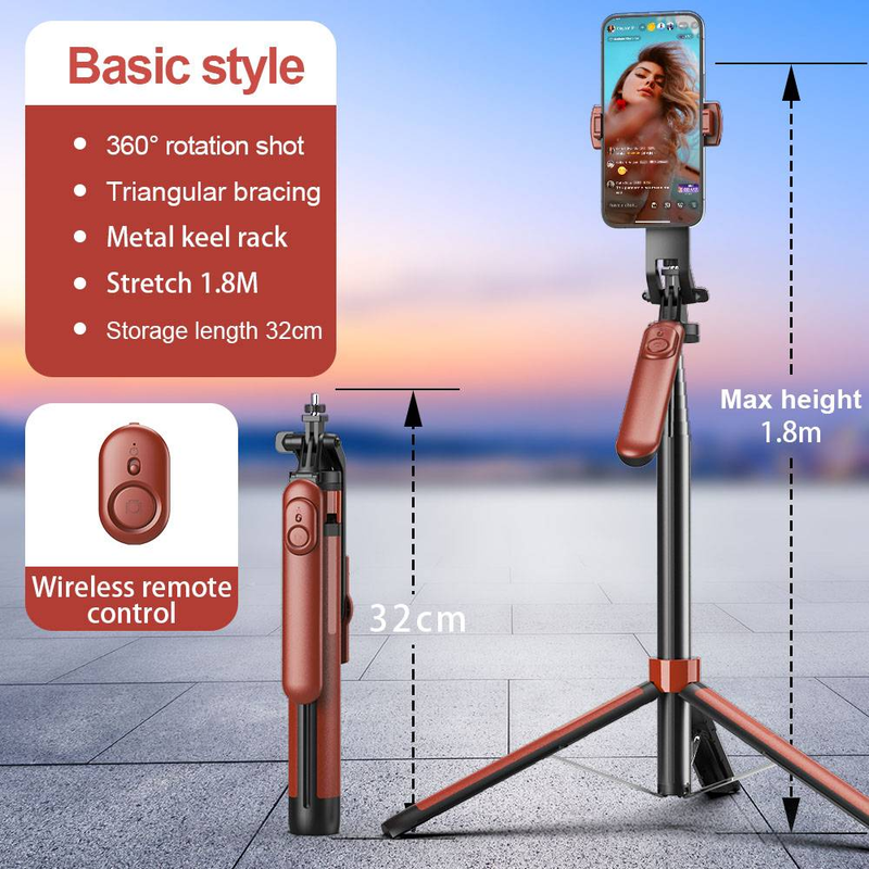Scalable wireless remote control tripod phone holder with flash, selfie stick, and versatile photography tools_voghion.com