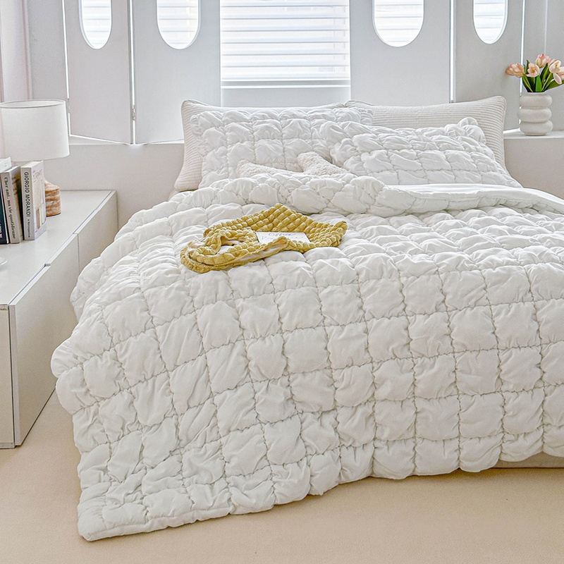 Quilted Comforter Set 3 Pieces Padded Warm Bedding Embossed Design_voghion.com