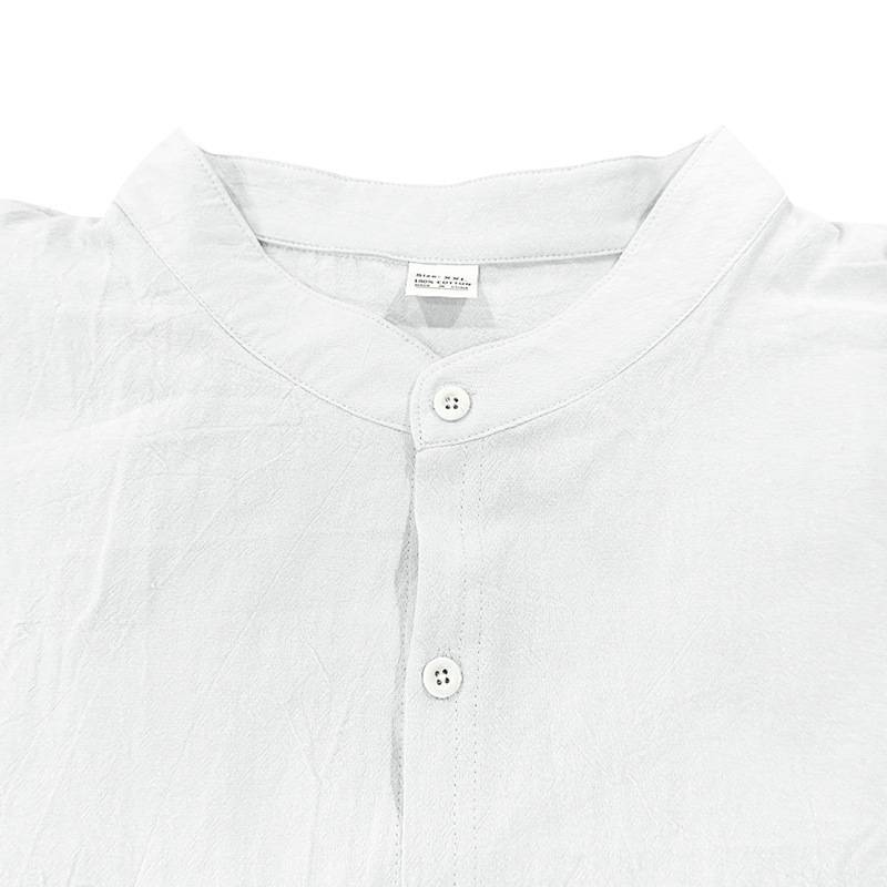 Camicia hawaiana a maniche lunghe, semplice, casual, in lino, traspirante, da uomo, estiva, con pantaloncini da spiaggia._voghion.com