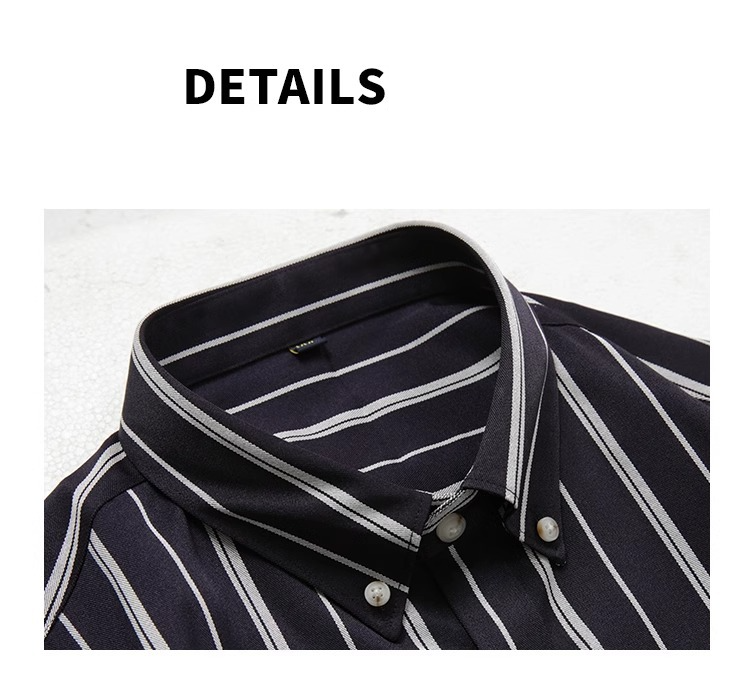 Stile di abbigliamento maschile Camicia a righe Abito formale da uomo Camicia a maniche lunghe antirughe non stirabile da uomo_voghion.com
