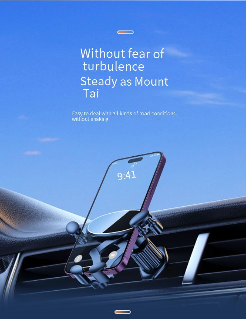 Support universel pour téléphone de voiture : clip pour grille d'aération, prise en main par gravité, navigation mains libres, design compact, ajustement sécurisé pour tous les smartphones_voghion.com