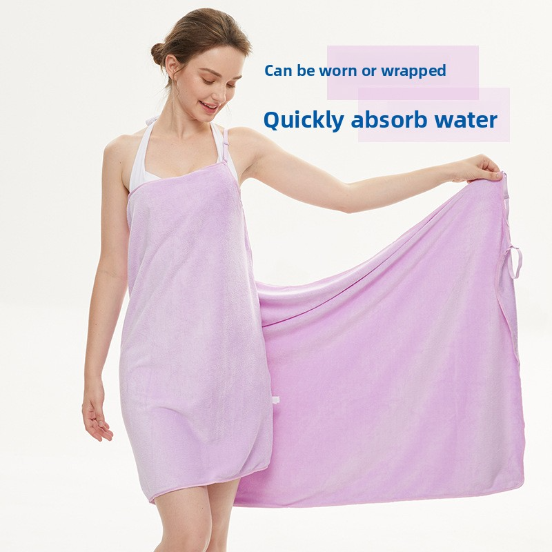 Premium Sling Bathrobe - Ultra-Soft Microfiber Post-Shower Wrap, Lightweight & Quick-Dry, Adjustable Straps For Women (Pink/Lavender, M-L Size)_voghion.com