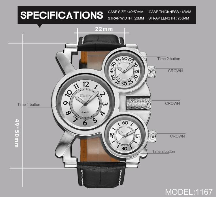 Men's Classic Quartz Watch With Genuine Leather Strap, GMT Function, Mineral Crystal, Square Dial, Water Resistant_voghion.com