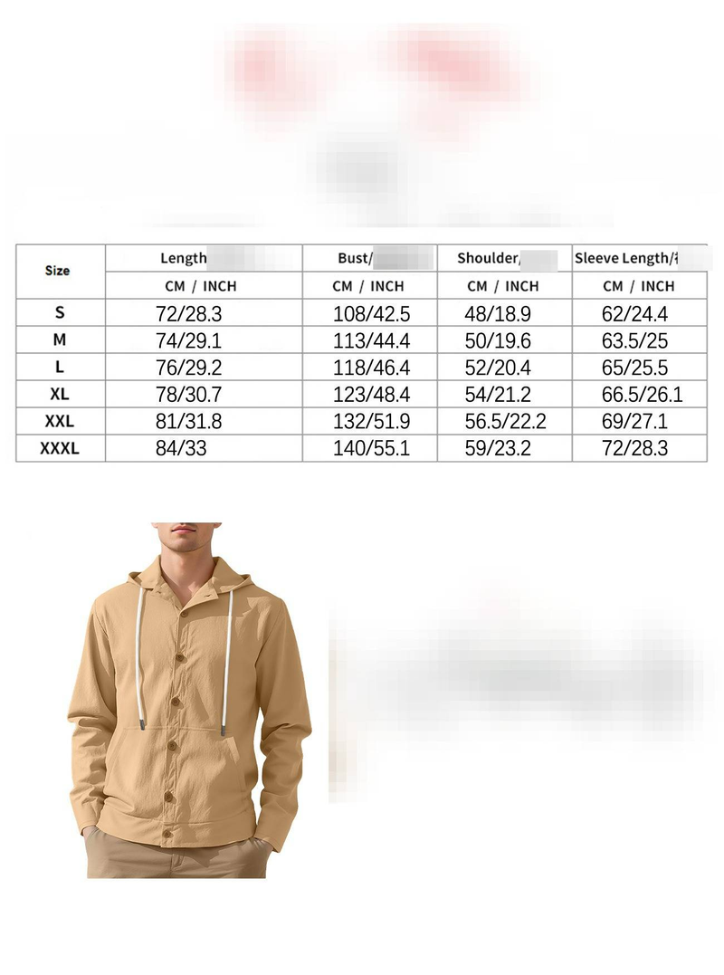 Camicia da uomo con bottoni, casual, ampia, in lino, semplice, con cappuccio, a maniche lunghe, primaverile e autunnale_voghion.com