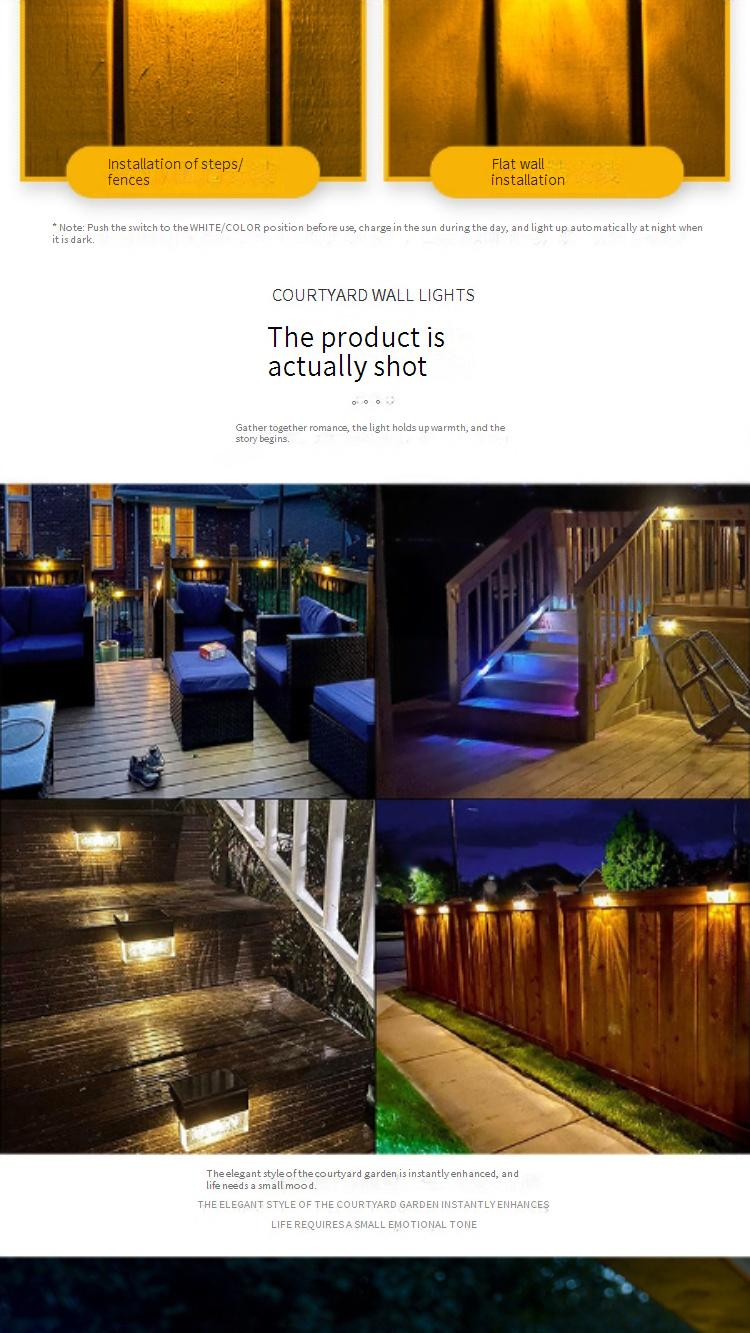 Luci solari per gradini da esterno, luci LED impermeabili per scale, recinzioni, vialetti, giardino, patio, bianco caldo e cambio colore._voghion.com