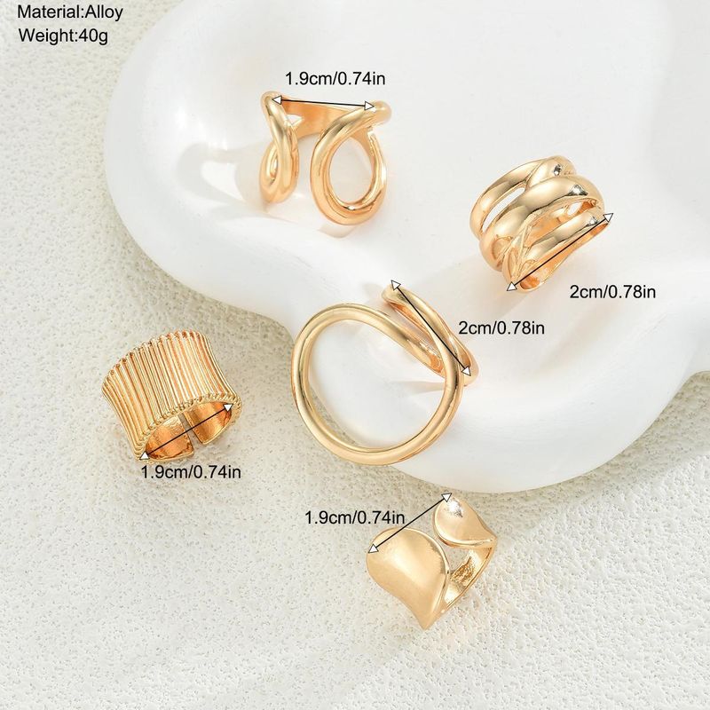 Geometric Hollow Drop Ring Set For Women, 5-Piece Stackable Metal Finger Rings, Trendy Boho Chic Jewelry_voghion.com