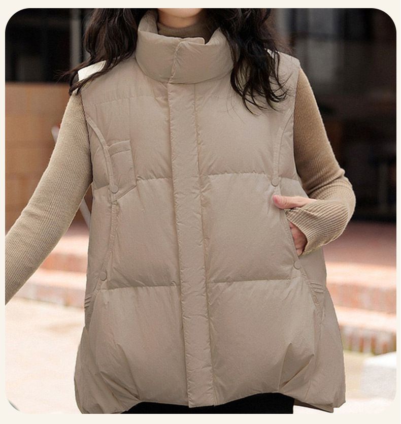 Women's Lightweight Down Vest Winter Fashion Puffer Sleeveless Jacket With Duck Feather Filling, Stand Collar, Zipper Closure, Pockets_voghion.com