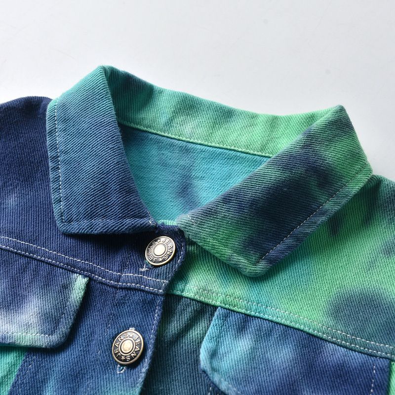 Ropa para niños, ropa infantil, nueva primavera 2024, chaqueta vaquera tie-dye, top corto roto para niños y niñas_voghion.com